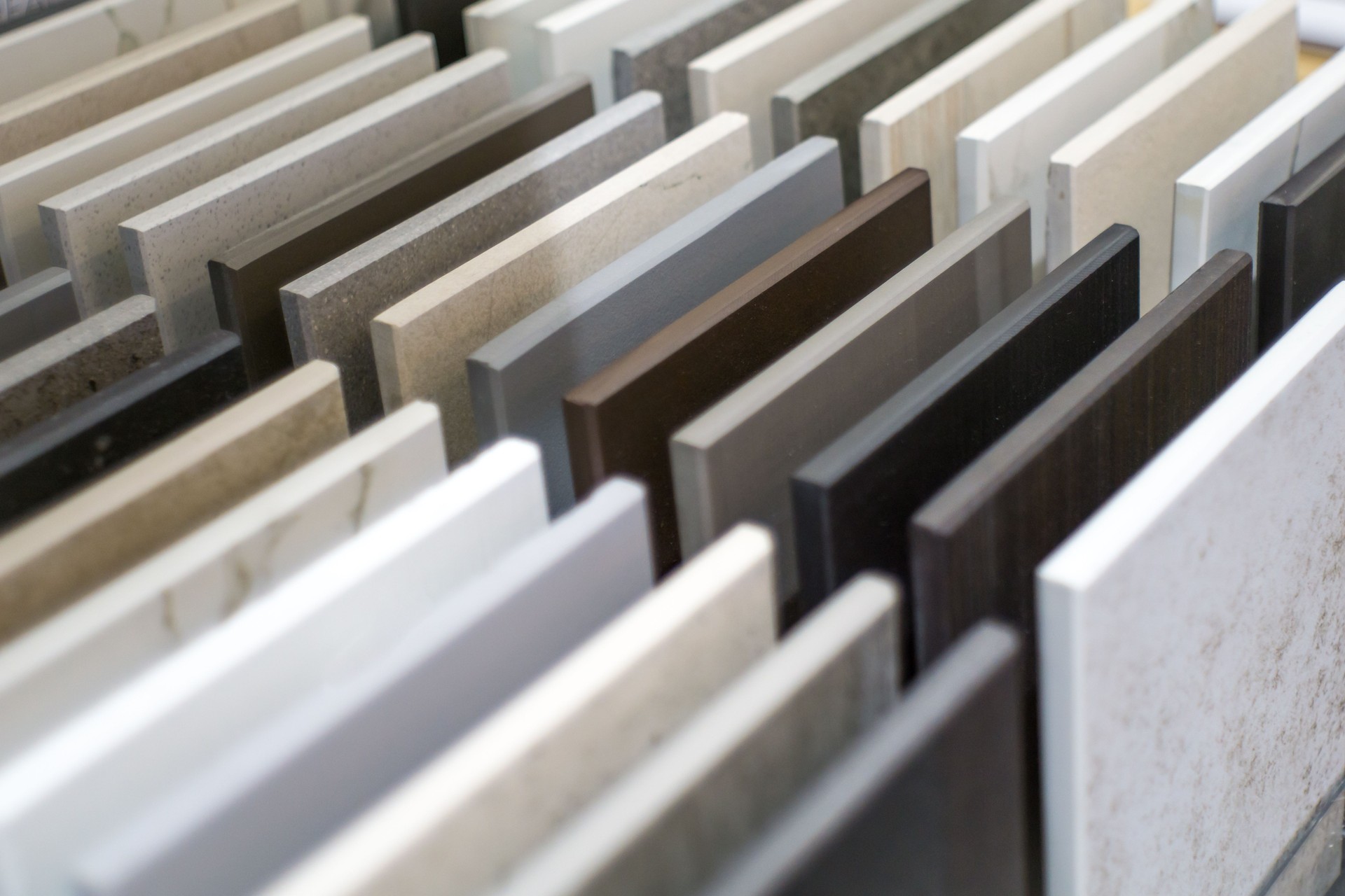 Close up of kitchen countertop samples